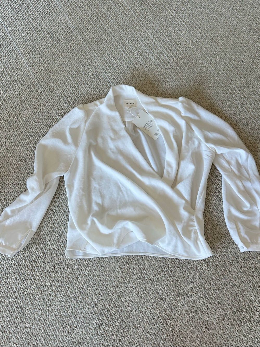 Sezane White Draped Surplice Blouse